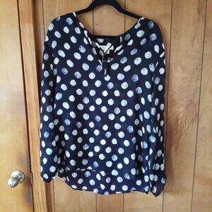 Coldwater Creek Sheer Black White Polka Dot Long Sleeve Blouse Top Size M